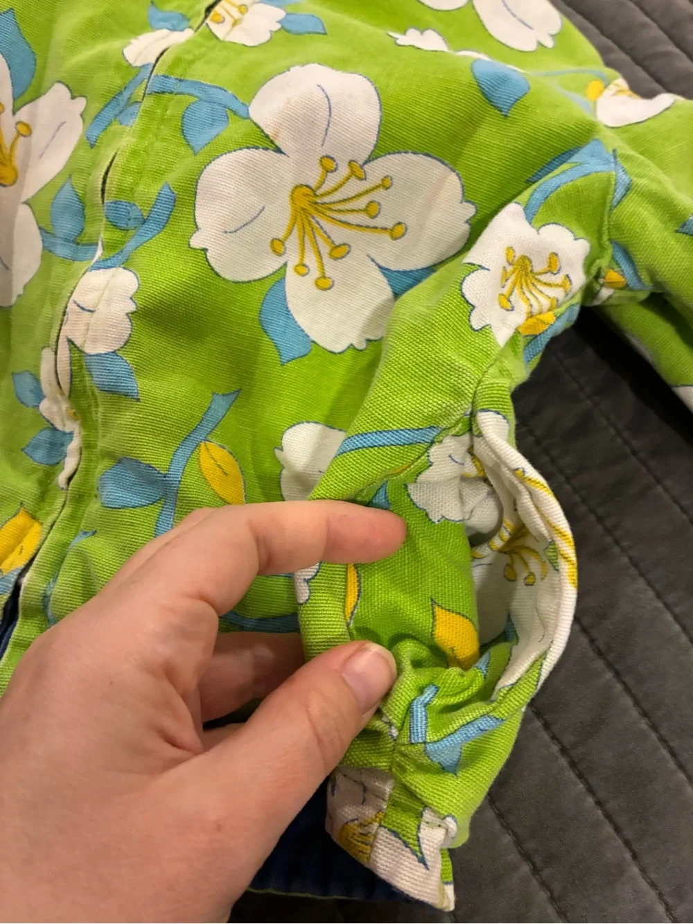 Sears Vintage Girls Green Floral Hooded Jacket - White & Blue Size 4